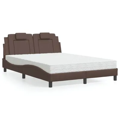 vidaXL Pat, Viana, cu saltea, maro, 120x200 cm, piele ecologică