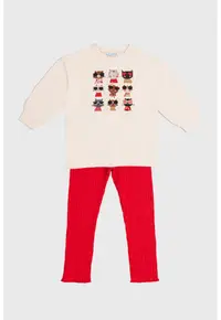 Set de bluza de trening si colanti - 2 piese - Rosu vermillion/Bej deschis