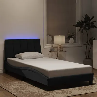 vidaXL Cadru de pat cu LED fără saltea, Hanko, negru, 100x200 cm, catifea