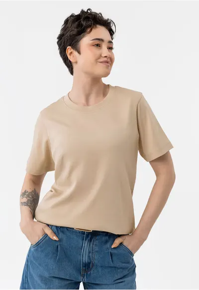 Tricou supradimensionat din bumbac - dama - uni - T-Leni - bej - Bej