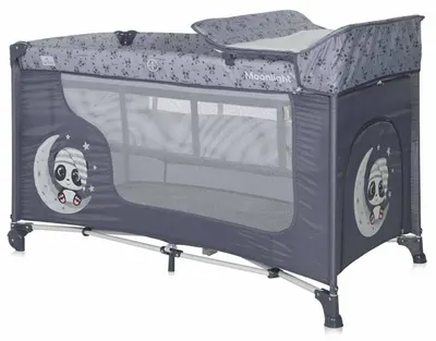 Pătuț pentru bebeluși pe 2 niveluri Lorelli - Moonlight, Cool grey pandas