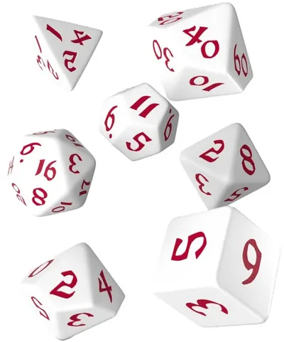 Set de zaruri Q-Workshop - Set de zaruri RPG runice clasice, alb și roșu (7 buc.)