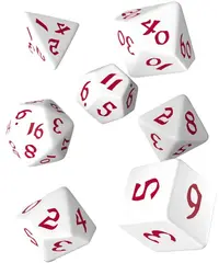 Set de zaruri Q-Workshop - Set de zaruri RPG runice clasice, alb și roșu (7 buc.)