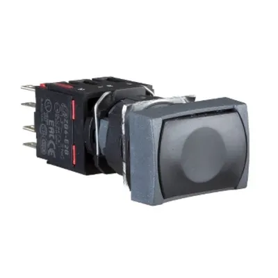 Buton Negru Incastrat Ø16, Dreptunghiular, Revenire cu Arc, 1 Nc, Nemarcat