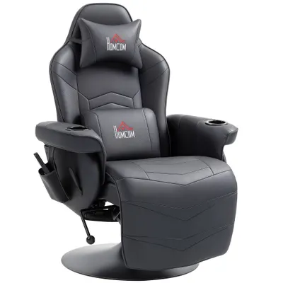 HOMCOM Fotoliu de gaming, Funcție de masaj, Spătar reglabil, Suport pentru picioare, până la 120 kg, Cadru din oțel, Piele ecologică, Negru | Aosom Romania