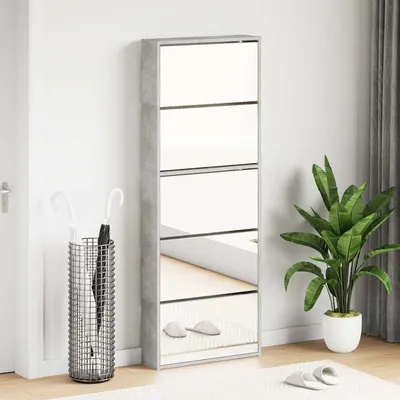 vidaXL Pantofar cu oglindă, 5 niveluri, gri beton, 63x17x169,5 cm
