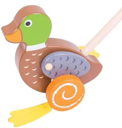 Jucarie de impins din lemn Bigjigs - Rata