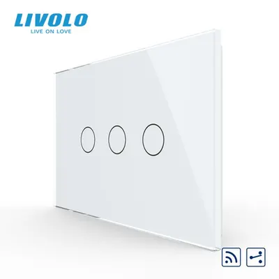 Intrerupator triplu, standard italian, cap scara / cap cruce, control telecomanda RF, cu panou sticla, 3M Alb