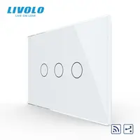Intrerupator triplu, standard italian, cap scara / cap cruce, control telecomanda RF, cu panou sticla, 3M Alb