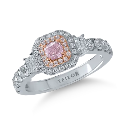 Inel din aur alb-roz cu diamante roz 0.35ct si diamante incolore de 0.81ct