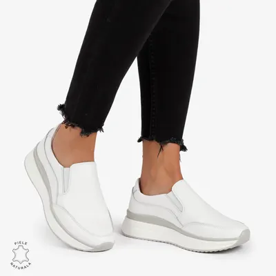 Pantofi Casual de dama din Piele Naturala Slip-On CRL1204 ALB