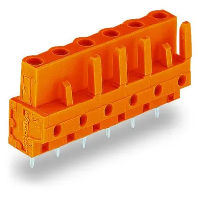 THT female header; 0.6 x 1.0 mm solder pin; straight; Pin spacing 7.62 mm; 5-pole; orange