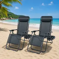 Set 2 sezlonguri Rabatabile Zero Gravity cu Suport pentru Pahar – Relaxare Totală Oriunde