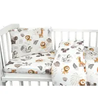 Lenjerie patut cu 3 piese, Qmini, Aurora, Pentru co-sleeper, Din bumbac certificat Oeko Tex Standard 100, Time for Safari