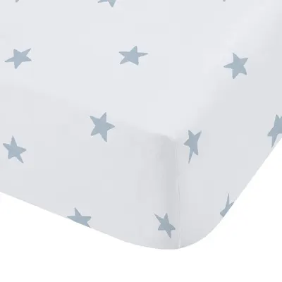 Cearceaf pentru copii alb/albastru din bumbac pentru pat de o persoană cu elastic 90x190 cm Mini Star & Stripes – Bianca