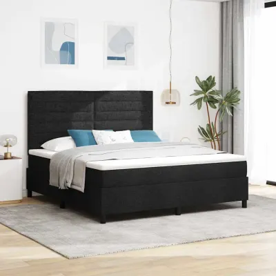 vidaXL Pat cu arcuri cu saltea cu led Negru 180 x 200 cm țesătură