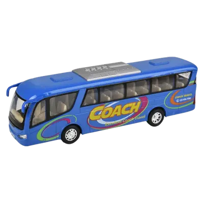 Autobuz sportiv die-cast Coach, cu functie pull-back, 18 cm lungime, albastru