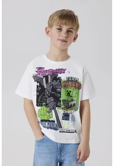 Tricou din bumbac organic cu imprimeu grafic - Verde/Alb optic