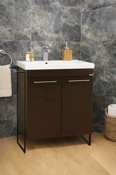 Set Baza front MDF si Lavoar seria 754, cadru metalic, montata, 60 cm, wenge