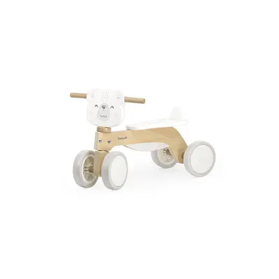 Ride-on pentru copii din lemn PolarB Viga Urs polar alb, roti din cauciuc Eva, recomandat copiilor de la 12 luni, actionat cu picioarele