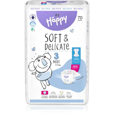BELLA Baby Happy Soft&Delicate scutece de unică folosință cu canale Midi 5-9 kg 70 buc