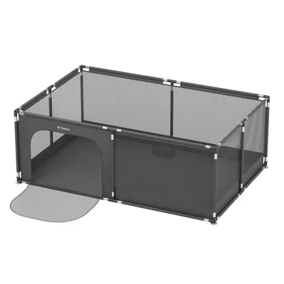 Tarc de joaca copii Tulano Cozy 22 Graphite 120x180x66cm,utilizare interiorexterior, cadru metalic, usa cu fermoar, husa din plasa respirabila, colturi rotunjite, ventuze anti-alunecare, geanta transport inclusa
