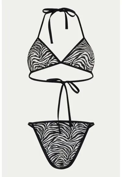 Costum de baie din doua piese cu animal print - Negru/Alb optic