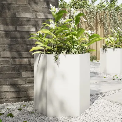 Gossi jardiniera de gradina alb 46x40x45 cm otel hexagonal