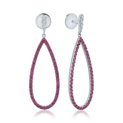 Cercei din aur alb cu diamante de 0.24ct si rubine de 2.1ct