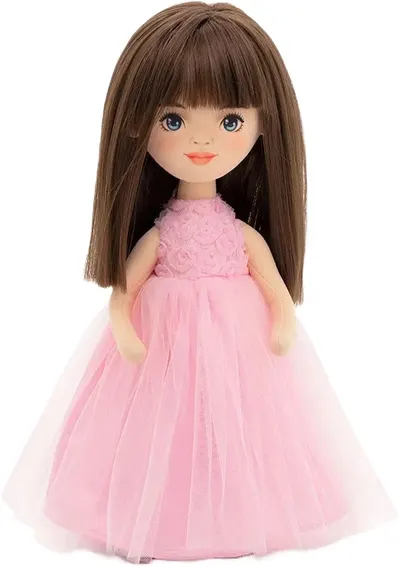 Păpușă moale Orange Toys Sweet Sisters - Sophie într-o rochie roz cu trandafiri, 32 cm