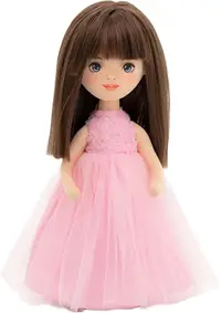 Păpușă moale Orange Toys Sweet Sisters - Sophie într-o rochie roz cu trandafiri, 32 cm