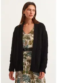 Cardigan tricotat cu torsade - Negru
