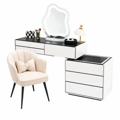Set AURORA & PEARL – măsuță de machiaj cu oglindă LED și scaun confortabil 120x40x120