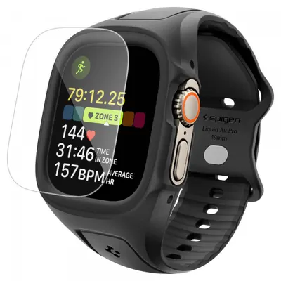 Husa Spigen Liquid Air Pro with Screen Protector pentru Apple Watch Ultra Series, Neagra Mata ACS11416