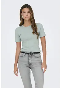 Tricou din amestec de bumbac organic cu terminatii valurite - Verde pal