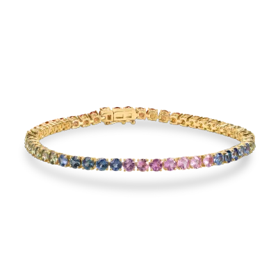 Bratara tennis din aur galben cu safire multicolore de 7.18ct