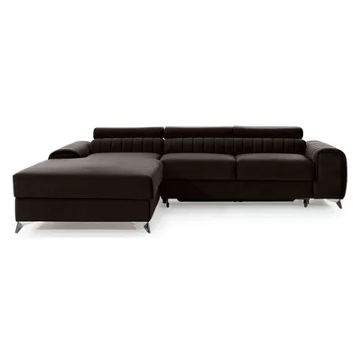 Colțar maro închis extensibil/cu spațiu de depozitare cu tapițerie din catifea (cu colț pe partea stângă/cu șezlong) Grayson – ELTAP