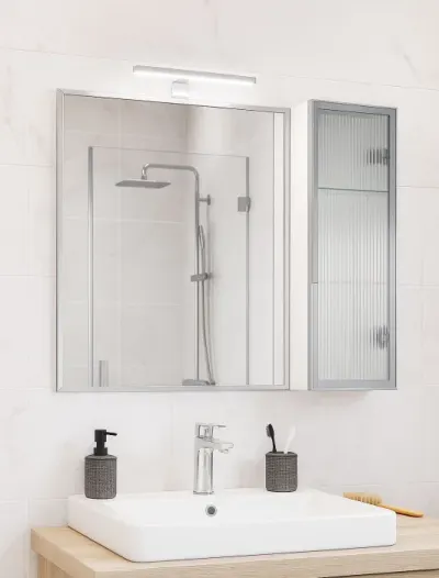 Dulap baie suspendat seria 758 cu oglinda, montat, alb, 70x68 cm