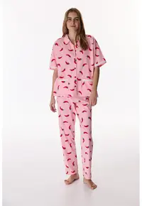Pijama lunga cu maneci scurte - Roz