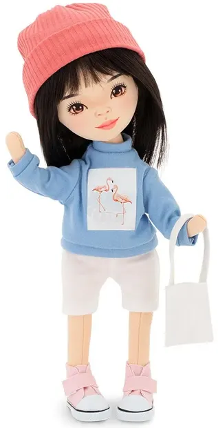 Păpușă moale Orange Toys Sweet Sisters - Lilu cu pulover albastru deschis, 32 cm