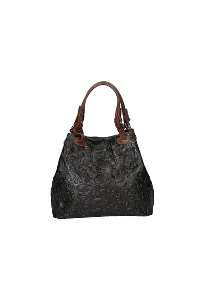 Geanta hobo cu model floral in relief - Negru