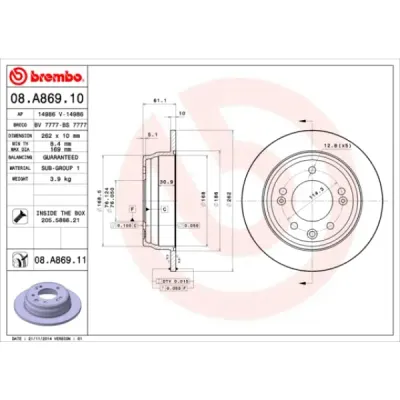 Disc frana BREMBO 08.A869.11