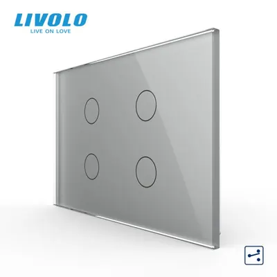 Intrerupator cvadruplu, standard italian, cap scara / cap cruce, cu panou sticla, 3M Gri