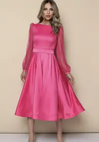 Rochie din tafta fucsia cu maneci transparente