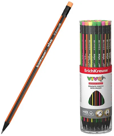 Creion grafit cu radieră Erich Krause - Vivo, HB, asortiment