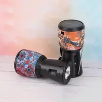 Boxa portabila bluetooth cu incarcare solara, design Darbuka, cu radio FM si lanterna, negru-inflorat