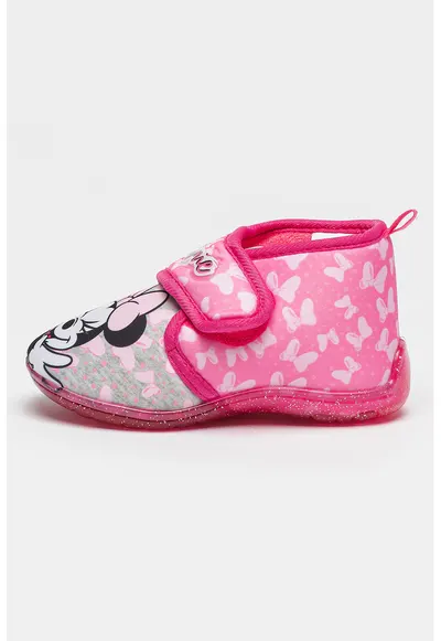 Pantofi sport cu imprimeu Minnie Mouse si velcro - Alb/Gri deschis/Roz