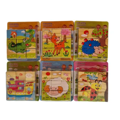 Puzzle lemn cub 6/set mixte , 10.5 cm x 10.5 cm x3.5cm , engros