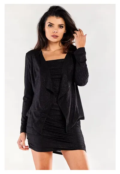 Bolero Elegant - Negru - Maneci Lungi - Material Sclipicios - Aspect Rafinat - Completeaza Tinuta - Purtare Usoara - Stil Sic - Design Modern - Negru