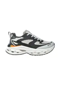 Pantofi sport cu talpa demi-wedge si garnituri din material textil - Negru/Gri deschis